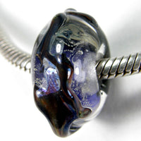 Handmade Large Hole Lampwork Beads, Glass Charm Purple Metallic Shiny