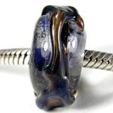 Handmade Large Hole Lampwork Beads, Glass Charm Purple Metallic Shiny
