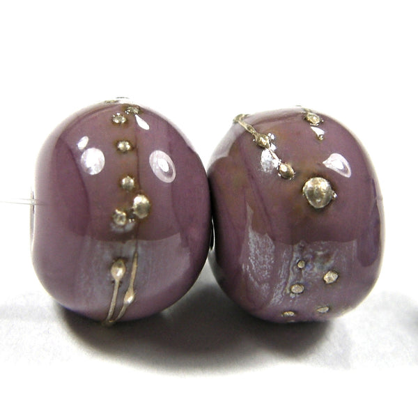 Handmade Lampwork Glass Beads, Violet Purple Silver Shiny Glossy 272gfs