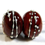 Handmade Lampwork Glass Beads, Red Flint Silver Shiny Glossy 653gfs