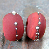 Handmade Lampwork Glass Beads, Medium Red Silver Etched Matte 432efs