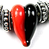 Handmade Large Hole Lampwork Beads, Glass Heart, Red Orange Black
