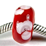 Handmade Large Hole Lampwork Beads, Lampwork Glass Flower Beads Red White