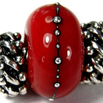 Handmade Large Hole Lampwork Beads, Handmade Glass Beads, Red Silver Shiny