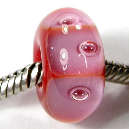 Handmade Large Hole Lampwork Beads, Euro Style Beads, Pink Red Dots Shiny
