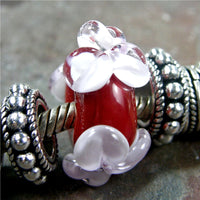 Handmade Large Hole Lampwork Beads, Lampwork Glass Flower Beads Red Pink