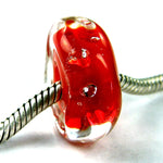 Handmade Large Hole Lampwork Beads, Artisan Bracelet Bead, Nugget CZ Red Encased