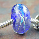 Handmade Large Hole Lampwork Beads, Glass Artisan Charm Robins Egg Blue Silver