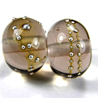 Handmade Lampwork Glass Beads, Rosata Pink Silver Shiny Glossy 083gfs