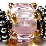 Handmade Large Hole Lampwork Beads, Glass Charm Rose Quartz Pink Ripples