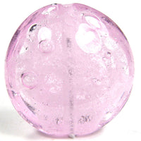 Handmade Lampwork Glass Focal Bead, Extra Large Lentil Rose Quartz Pink Bubbles
