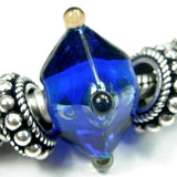 Handmade Large Hole Lampwork Beads, Glass Diamond Beads, Blue Metallic Dots