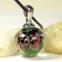 Green and Copper Mesh Lampwork Pendant Necklace Globe