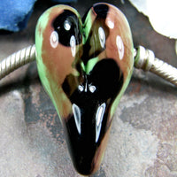 Handmade Large Hole Lampwork Beads, Glass Heart, Green Pink Southwestern