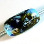 Handmade Lampwork Glass Bead, Sky Blue Cobalt Raku Swirl Shiny