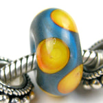 Handmade Large Hole Lampwork Beads, Glass Charms Dark Sky Blue Apricot Dots