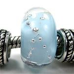 Handmade Large Hole Lampwork Beads, Glass Bracelet Charm, Encased Light Sky Blue Silver