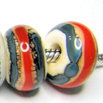 Handmade Large Hole Lampwork Beads, Southwest Euro Style Ivory Blue Wide Orange Band