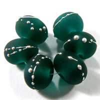 Handmade Lampwork Glass Beads, Dark Teal Green Silver Etched Matte 027efs