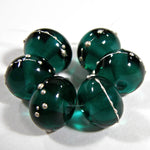 Handmade Lampwork Glass Beads, Dark Teal Green Silver Shiny Glossy 027gfs