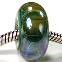 Handmade Large Hole Lampwork Beads, Glass Slider Beads, Teal Green Dots Shiny