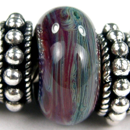 Handmade Large Hole Lampwork Beads, Artisan Glass Charm, Terranova Teal Purple