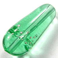 Handmade Lampwork Glass Focal Bead, Teardrop Pale Emerald Green Silver Shiny