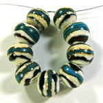Handmade Lampwork Glass Beads, Southwest Ivory Turquoise Dark Brown Shiny