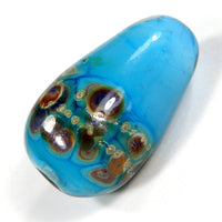 Handmade Lampwork Focal Beads, Dk Sky Blue Raku Silver Encased