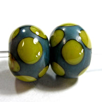 Handmade Lampwork Glass Dot Beads, Turquoise Pistachio Green Shiny