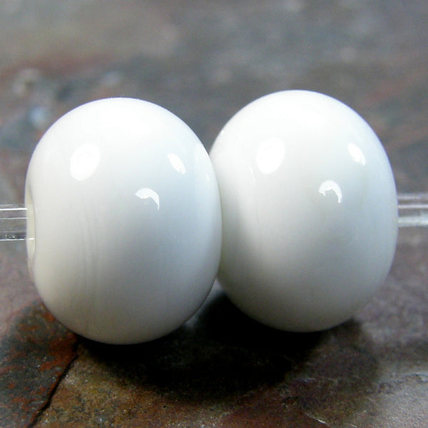 Handmade Lampwork Glass Beads, Cool White Shiny Glossy 954vg