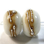 Handmade Lampwork Glass Beads, Cool White Silver Shiny Glossy 954vgfs