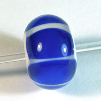 Handmade Lampwork Glass Striped Beads, Cobalt Blue White Encased Shiny