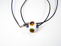 Boho Lampwork Necklace Leather White Brown Green