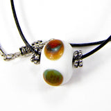 Boho Lampwork Necklace Leather White Brown Green