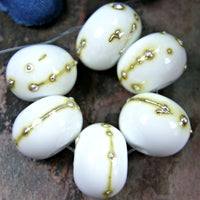 Handmade Lampwork Glass Beads, White Silver Shiny Glossy 204gfs