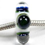 Handmade Large Hole Lampwork Beads, Handmade Glass Beads, White Mirror Dots