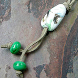 Green White Lampwork Purse Charm, Backpack Charm, Tote Bag Charm, Saddle Charm