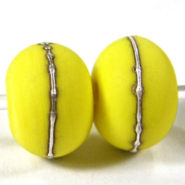 Handmade Lampwork Glass Beads, Bright Acid Yellow Silver Etched 416efs