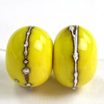 Handmade Lampwork Glass Beads, Bright Acid Yellow Silver Shiny 416gfs
