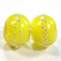 Handmade Lampwork Glass Beads, Bright Yellow Fine Silver Encased Shiny