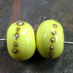 Handmade Lampwork Glass Beads, Light Lemon Yellow Silver Shiny 404gfs