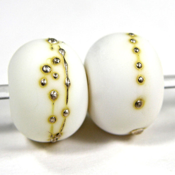 Handmade Lampwork Glass Beads, Opal Yellow Silver Etched Matte 266efs