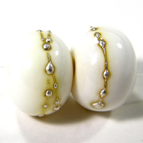 Handmade Lampwork Glass Beads, Opal Yellow Silver Shiny Glossy 266gfs