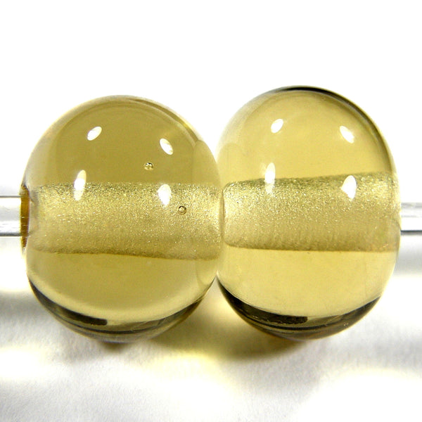 Handmade Lampwork Glass Beads, Straw Yellow Shiny Glossy 049g