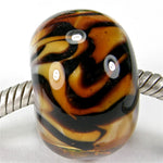 Handmade Large Hole Lampwork Beads, Amber Brown Tiger Stripes Shiny